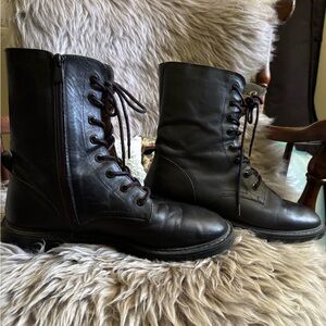 ZARA Black Leather Lace-Up Boots